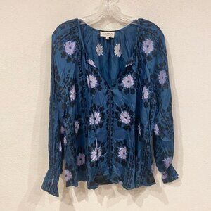 Omika Riviera boho Blue Floral Women's Blouse